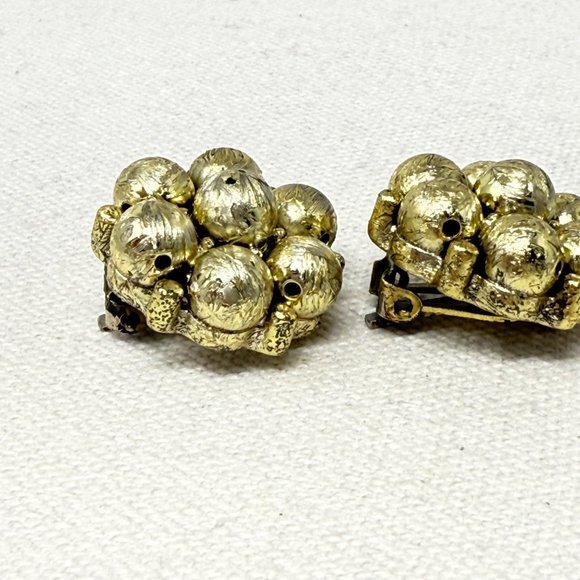 Vintage Cluster‎ Bead Earrings Gold-Tone Clip On Retro Classic - Picture 4 of 10